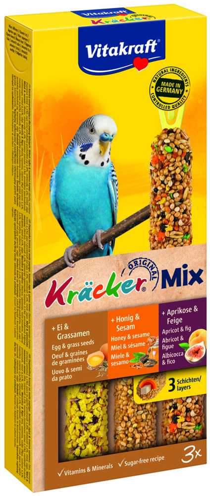 Vitakraft Combikracker 3 in 1 Parkiet - 3 Stuks - Paprika, sesam, kiwi - Snacks|Cracker