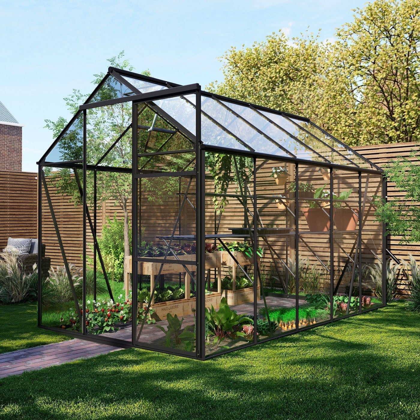 Royal Well Kate III Full Options - Tuinkas - zwart - 217x192x314 cm - Veiligheidsglas Royal Well Kate III Full Options - Tuinkas - zwart - 217x192x314 cm - Veiligheidsglas