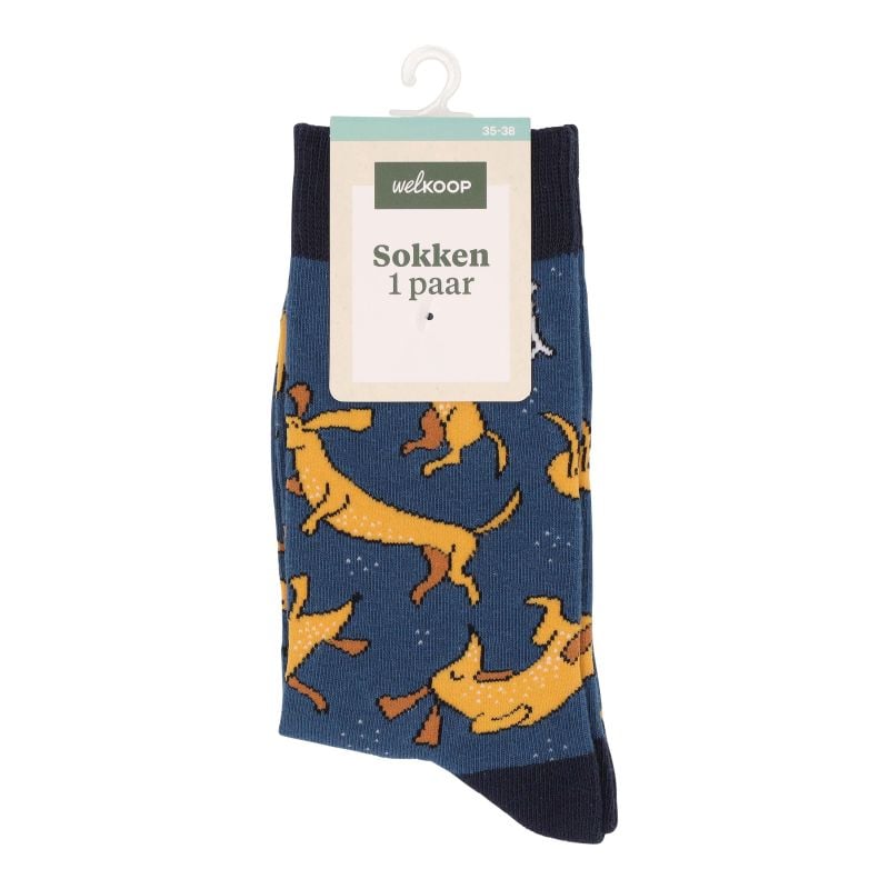 Welkoop Fun Teckel - Sokken - Blauw - 35-38