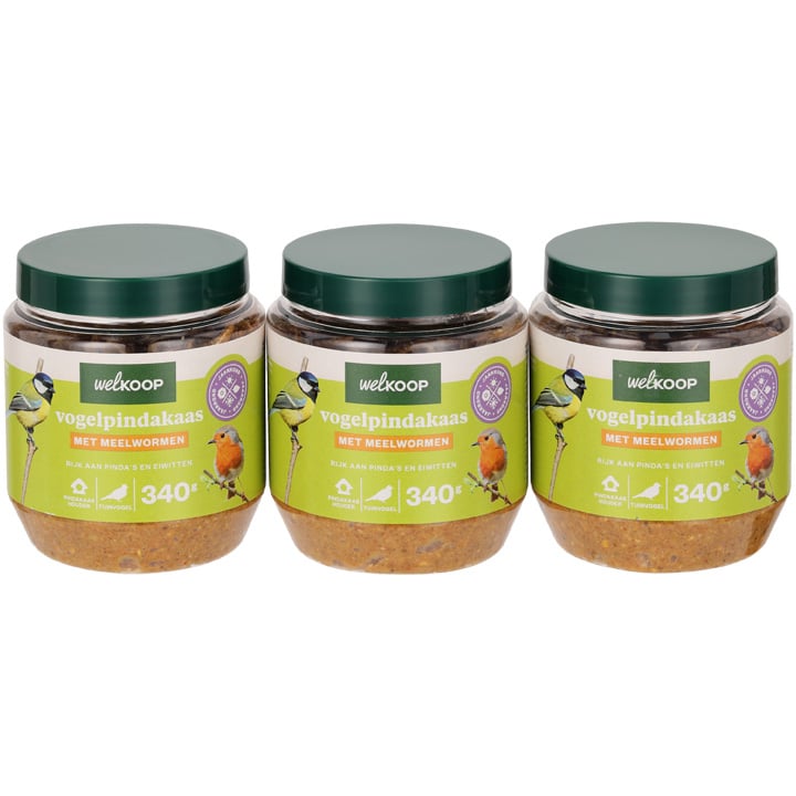 Welkoop - Vogelpindakaas - Tuinvogelvoer - 3 Stuks - Meelwormen