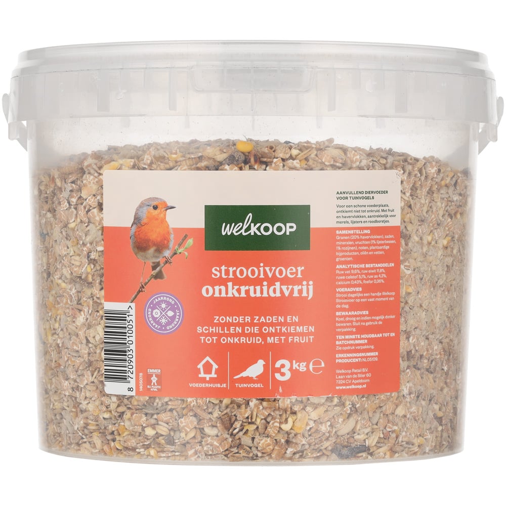 Welkoop - Strooivoer - Onkruidvrij - in emmer - Tuinvogelvoer - 3 Kilogram - Onkruidvrij
