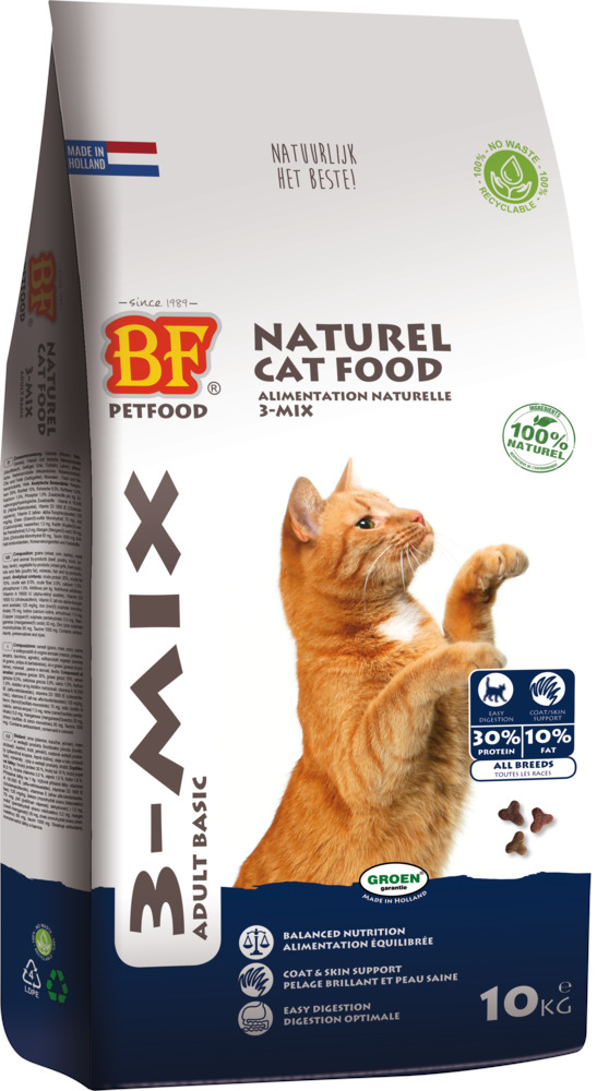 BF Petfood 3-Mix - Kattenvoer - 10 Kilogram - rund, kip