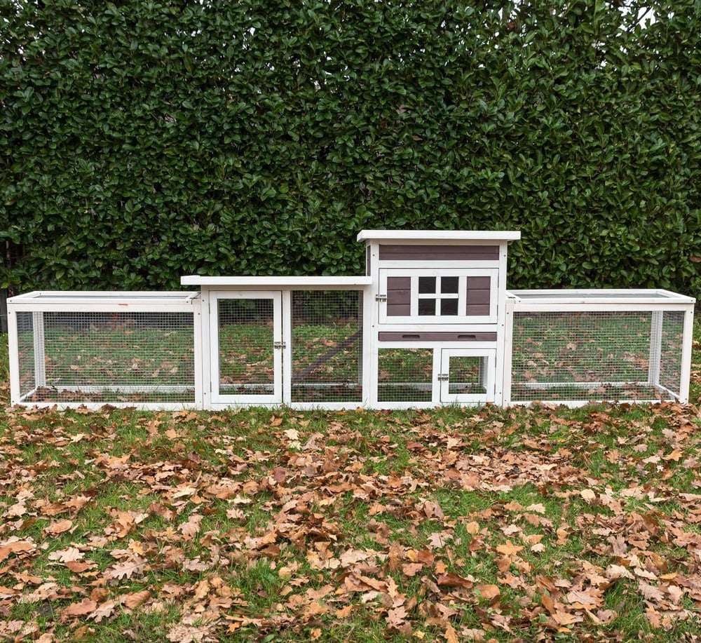 Konijnenhok Manor met 2 rennen - Whitewash/grijs - 1x317x1 cm