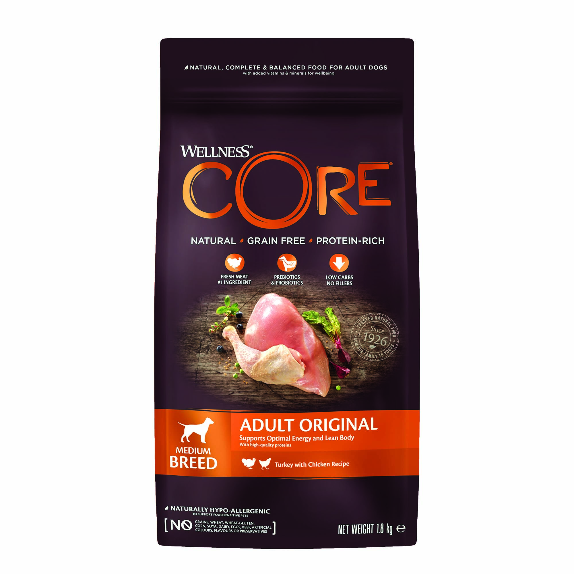 Wellness CORE Adult Original Medium-Breed - Hondenvoer - 1.8 Kilogram - kalkoen, kip