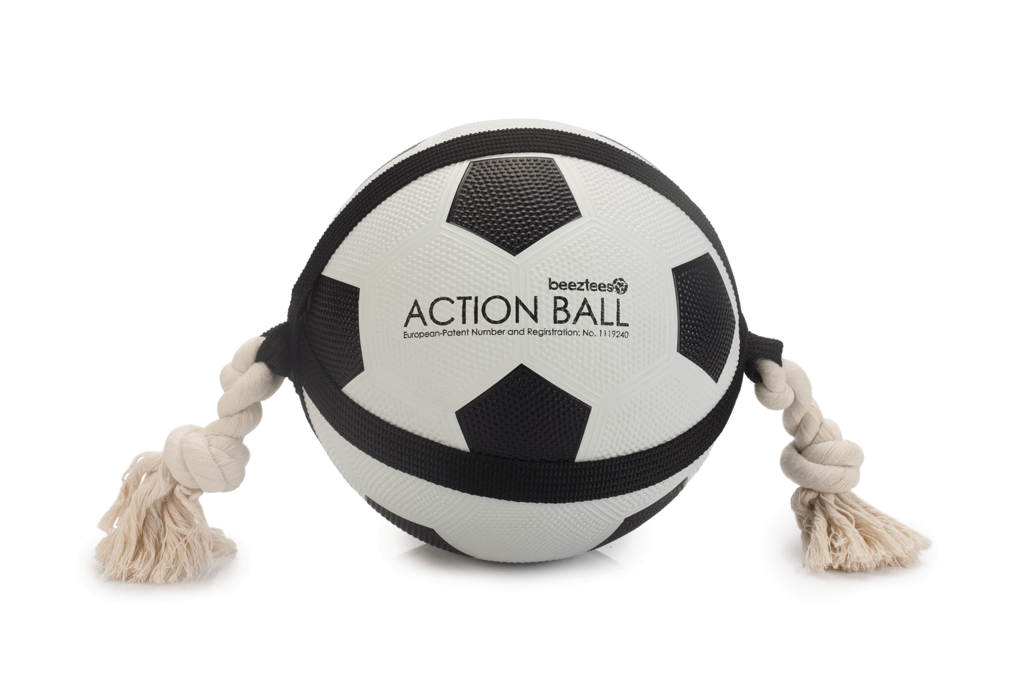 Beeztees Action Voetbal met Flostouw - Hondenspeelgoed - zwart/wit - 22x22x22 cm - L Beeztees Action Voetbal met Flostouw - Hondenspeelgoed - zwart/wit - 22x22x22 cm - L