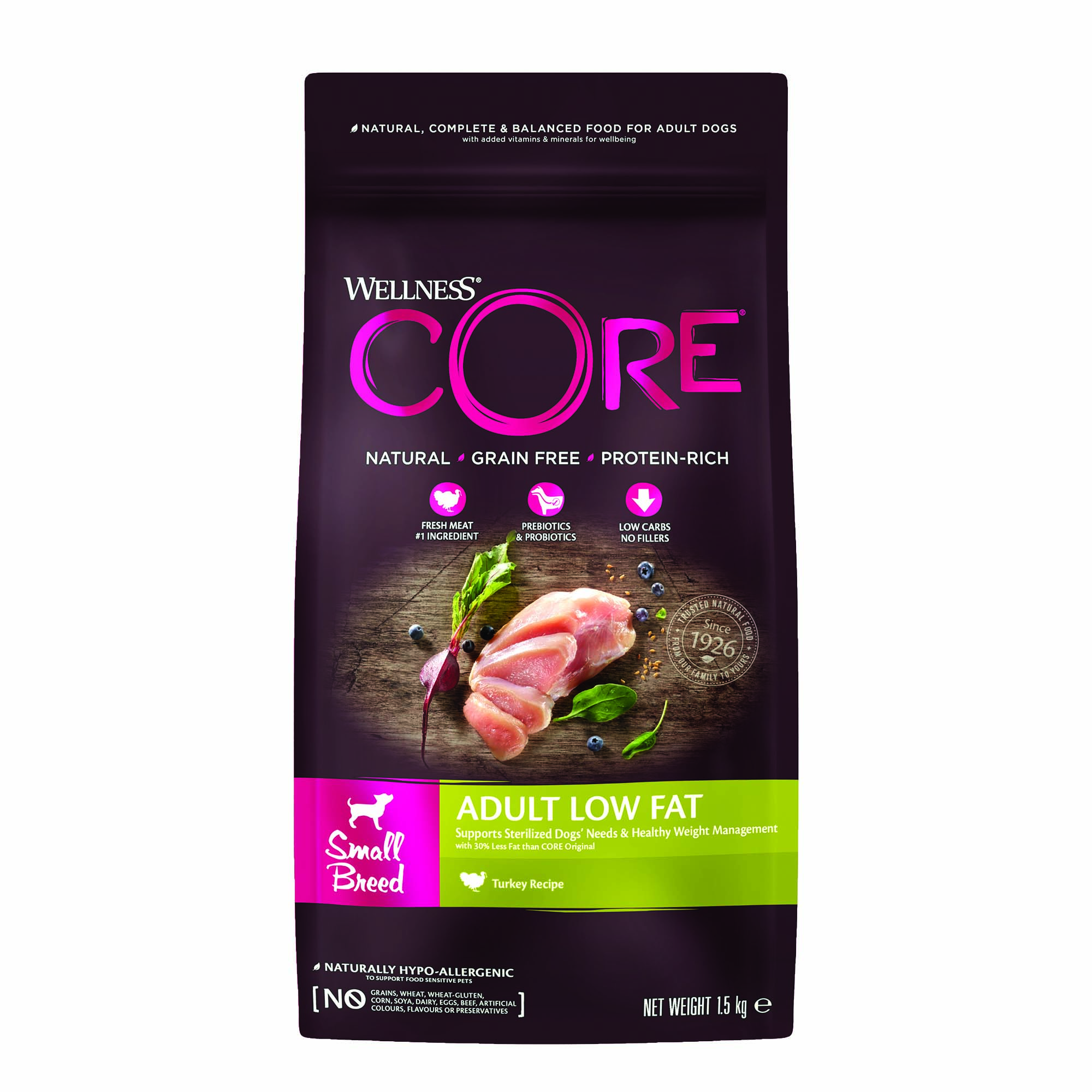 Wellness CORE Adult Low Fat Small-Breed - Hondenvoer - 1.5 Kilogram - kip