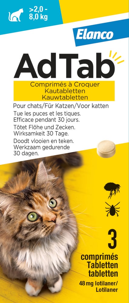AdTab kauwtabletten kat 2-8 kg - Anti vlooien- en tekenmiddel - 3 Stuks - M AdTab kauwtabletten kat 2-8 kg - Anti vlooien- en tekenmiddel - 3 Stuks - M