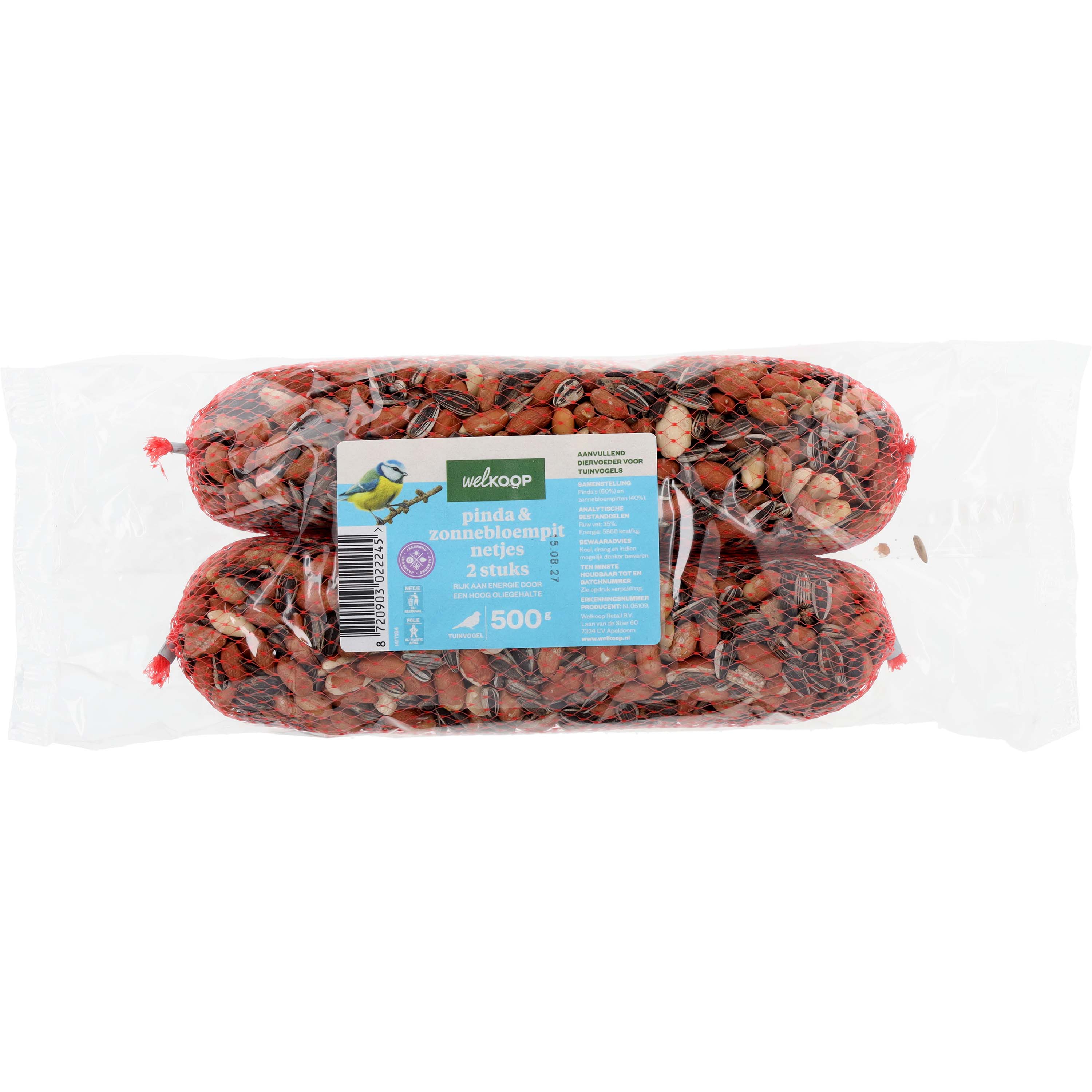 Welkoop - Pinda Zonnebloempit netje - Slingers - Tuinvogelvoer - 500 Gram