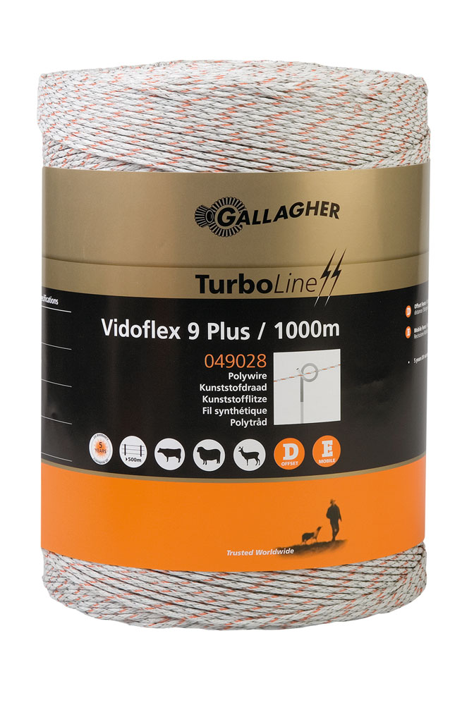 Gallagher Vidoflex 9 - Schrikdraad - 26.5 cm - 1000 Meter - Wit - 20.5 cm - 100000 cm
