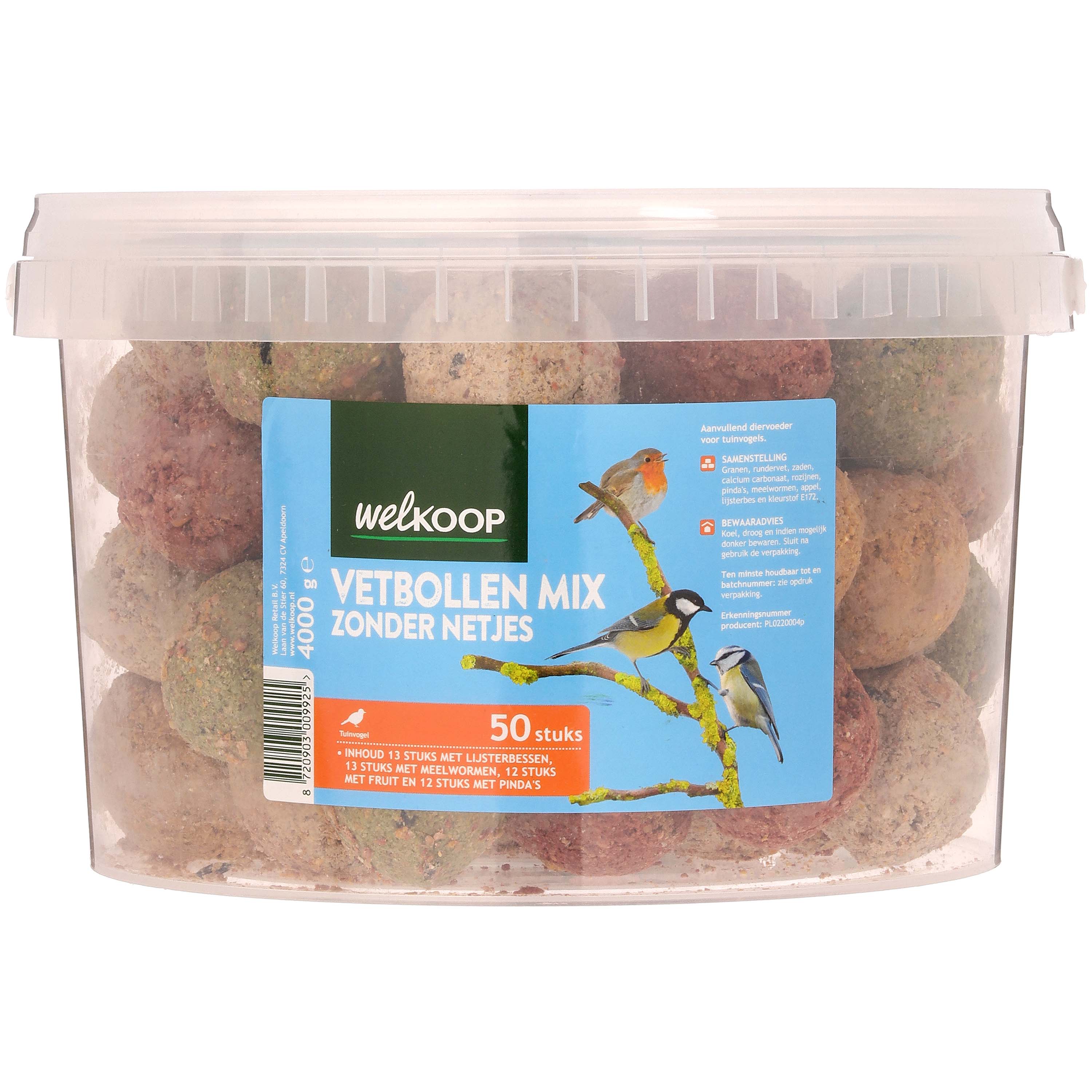 Welkoop Vetbollen Mix emmer - Tuinvogelvoer - 50 Stuks - 50