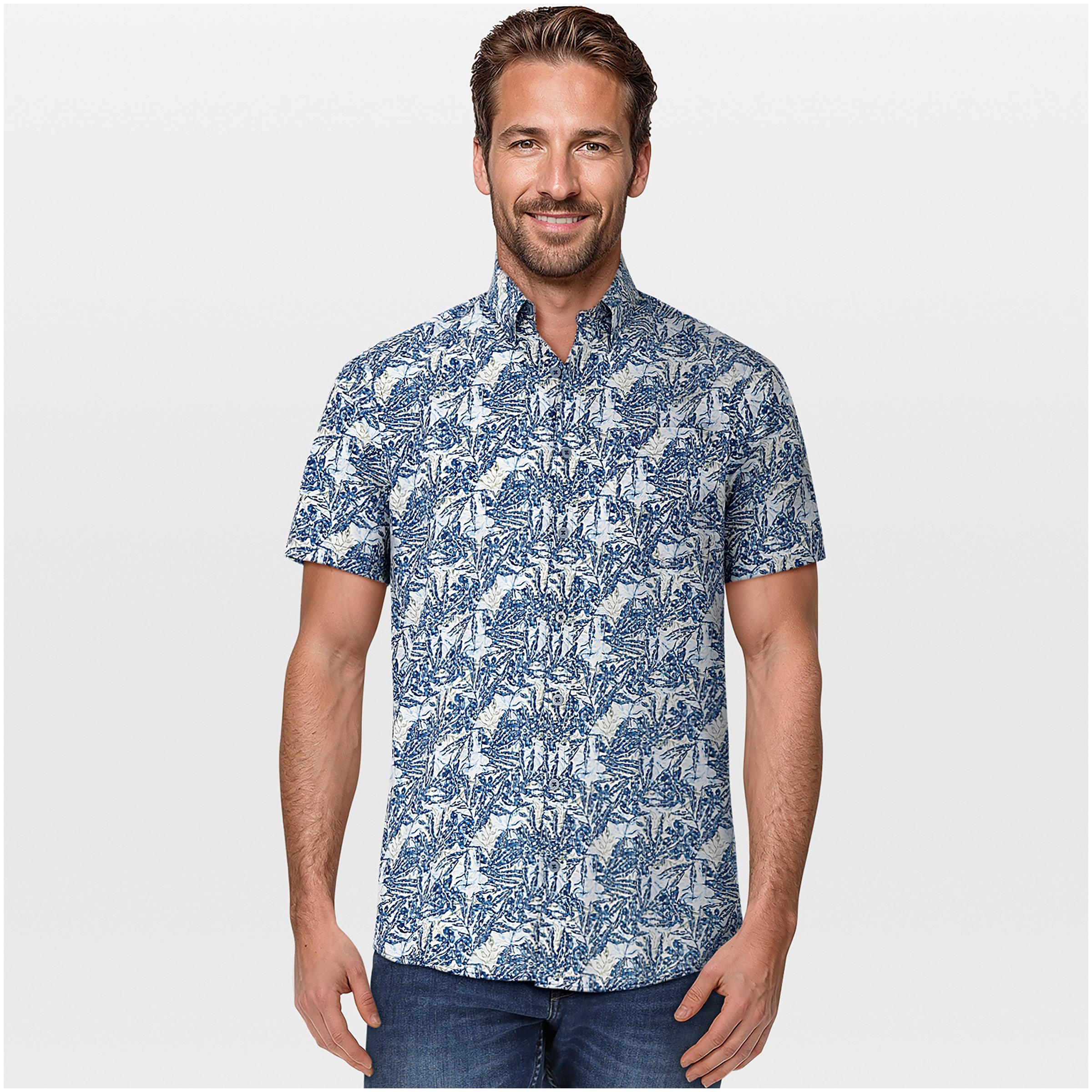 VELESTE Sven - Overhemd korte mouw - Blauw - 2XL