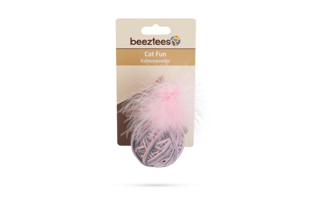 Beeztees Bal met veer Ming Wol - Kattenspeeltje