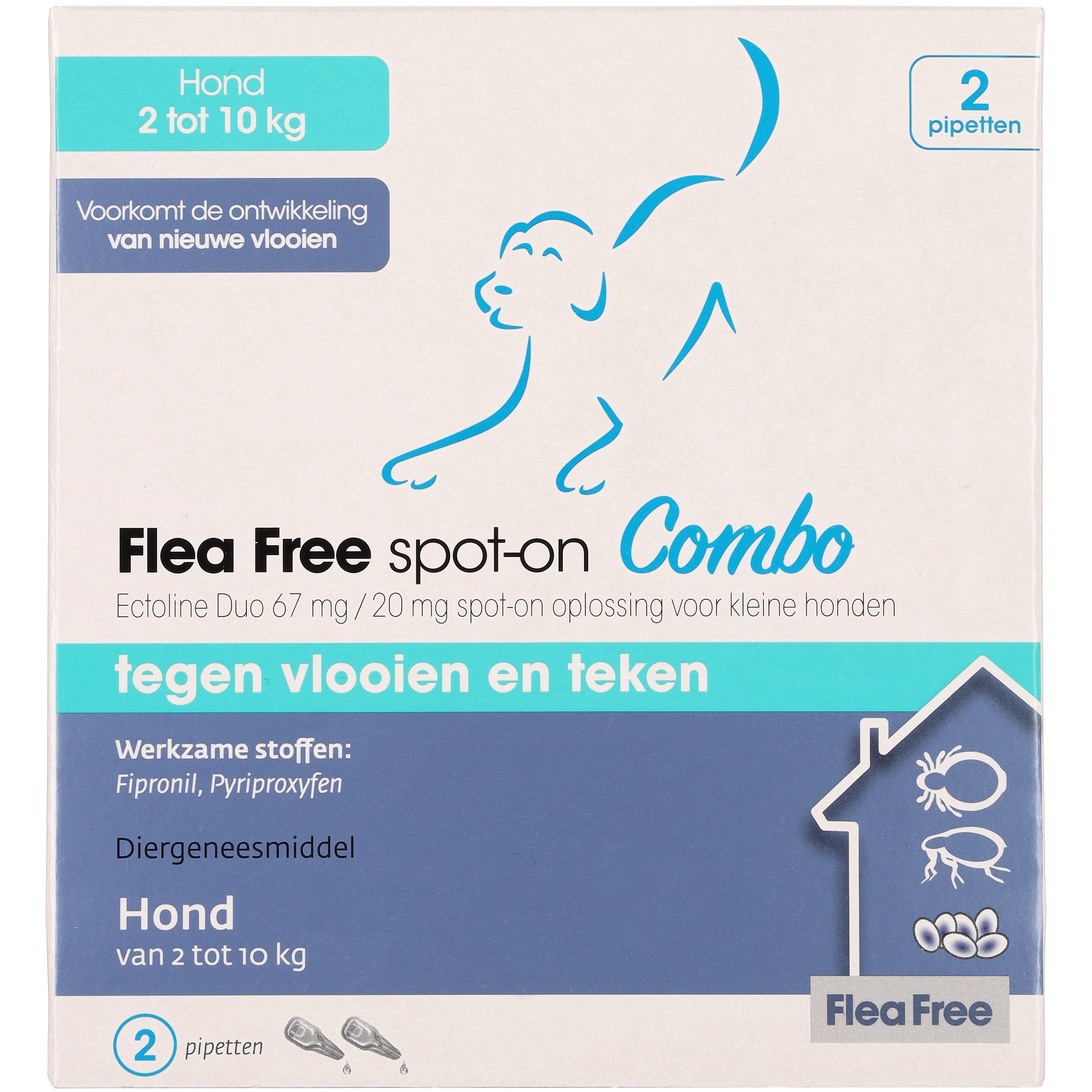 Flea Free Spot-On Combo - Pipetten - Anti vlooien en teken Hond - 2 Stuks - S