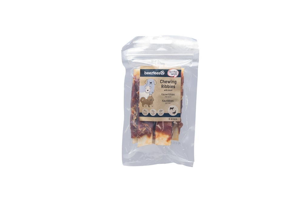 Beeztees Kauwribbies - Hondensnack - 6 Stuks - rund, eend Beeztees Kauwribbies - Hondensnack - 6 Stuks - rund, eend