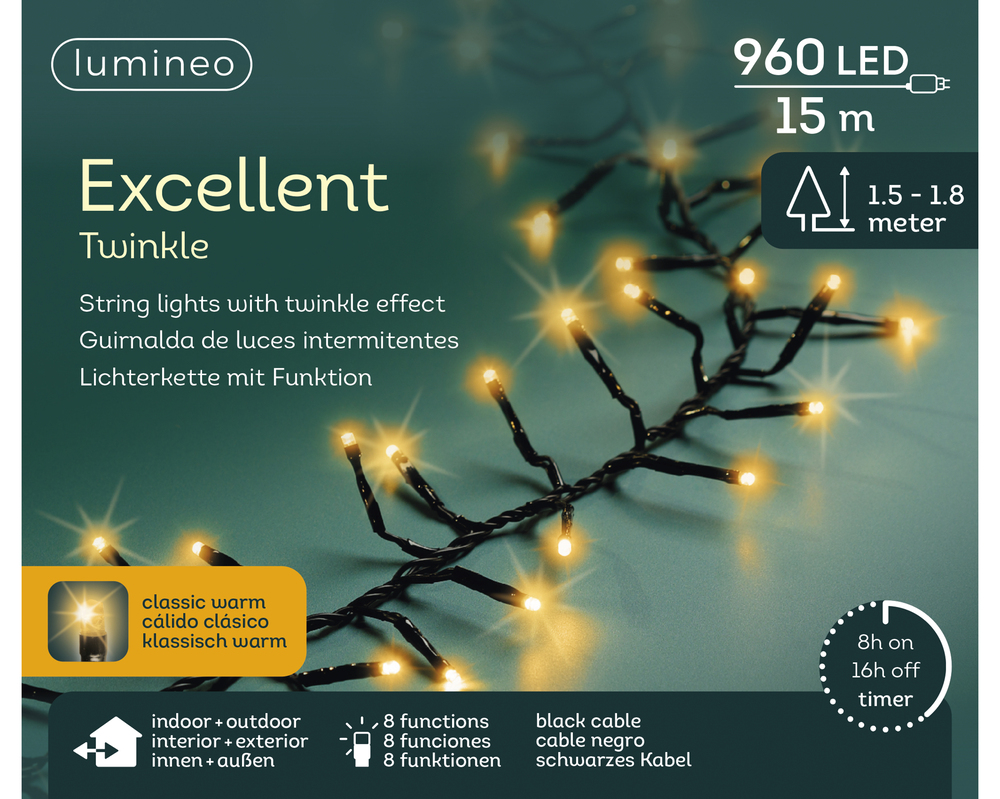 Lumineo LED Excellent - Clusterverlichting - 960 - Warm wit - 1500 cm Lumineo LED Excellent - Clusterverlichting - 960 - Warm wit - 1500 cm