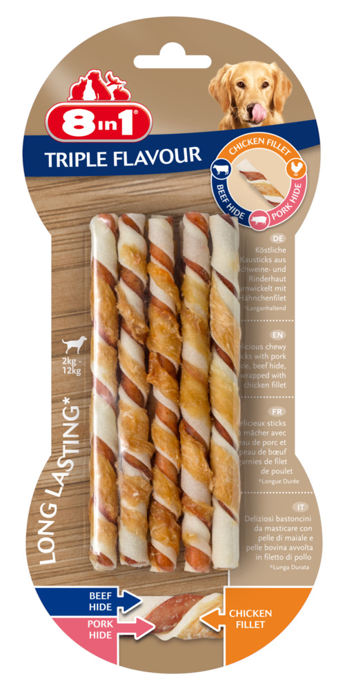 8in1 Tripple Flavour Twisted Sticks - Hondensnack - 10 Stuks