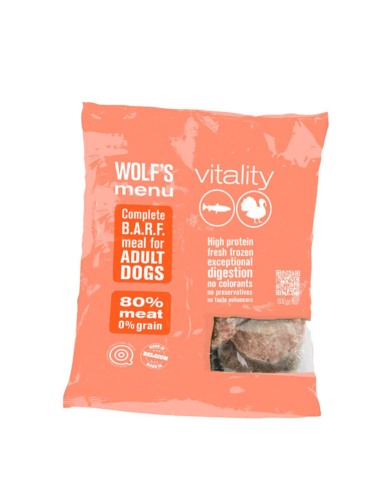 Wolf's Menu Vitality - Hondenvoer - 800 Gram - zalm, kalkoen