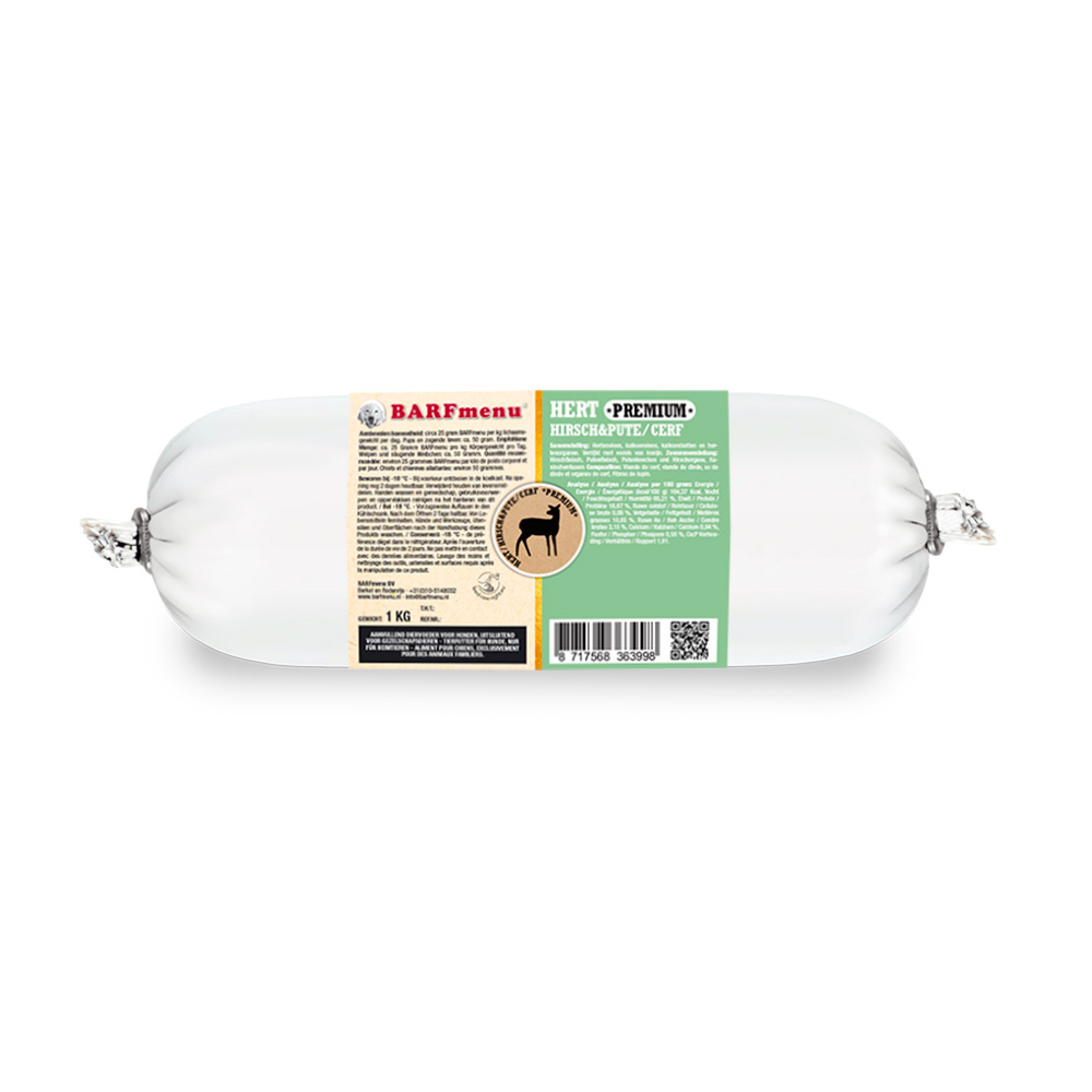 BARFmenu - Hondenvoer - 1000 Gram - hert BARFmenu - Hondenvoer - 1000 Gram - hert