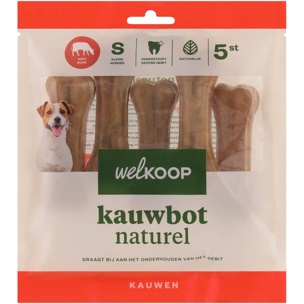 Welkoop - Kauwbot - Naturel - 5 Stuks - rund - S Welkoop - Kauwbot - Naturel - 5 Stuks - rund - S