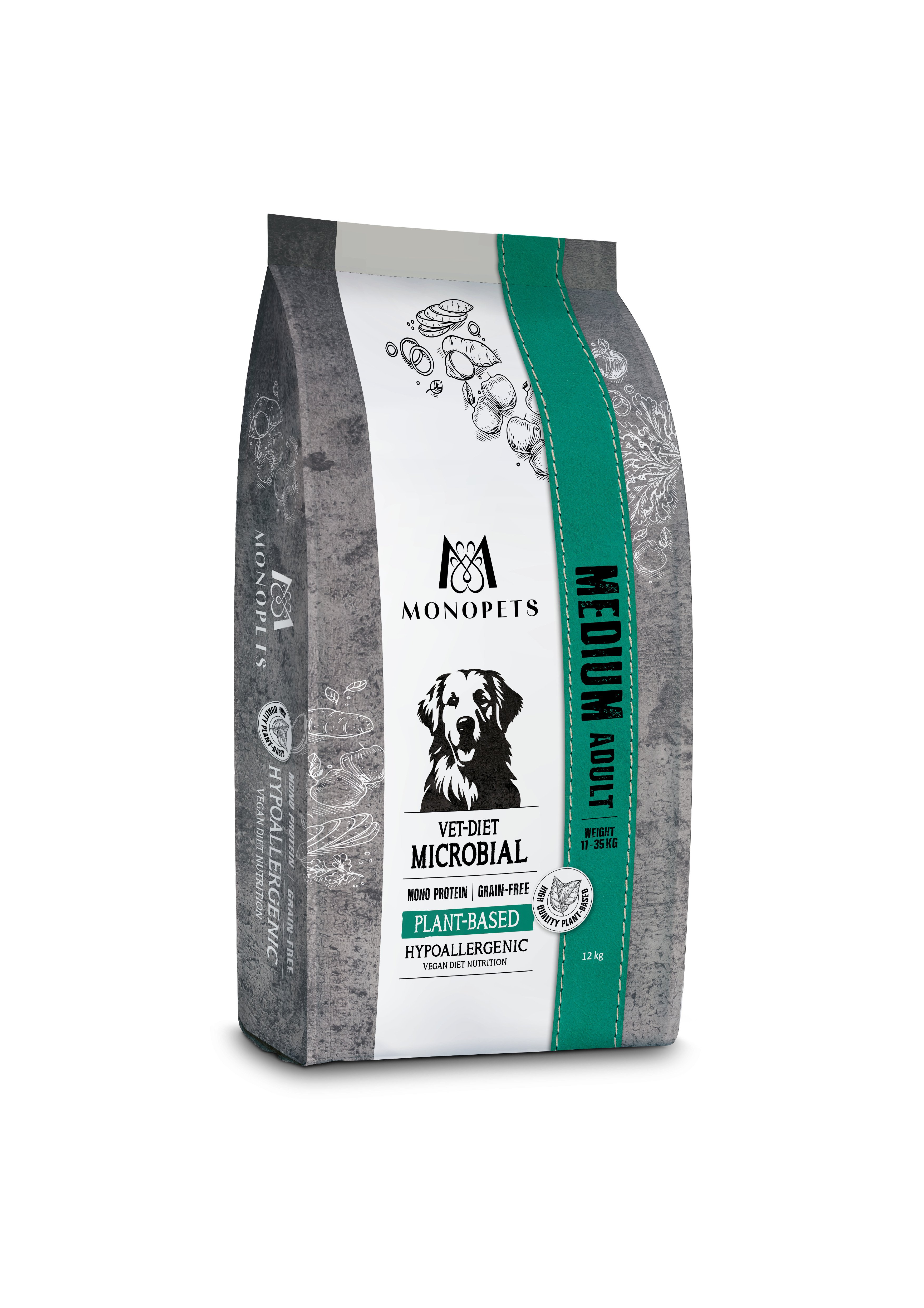 Monopets Medium Hypoallergeen Monoprotein - Hondenvoer - 12 Kilogram - plant