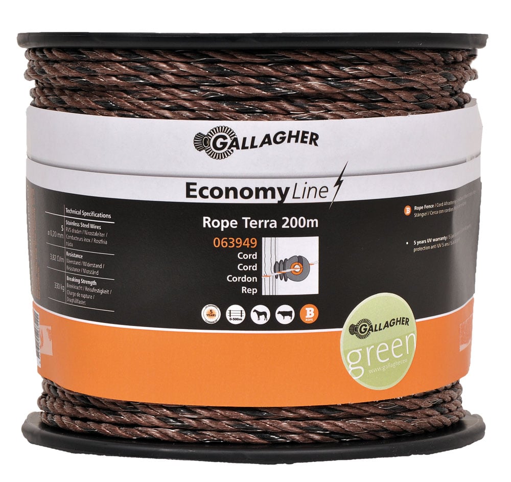 Gallagher EconomyLine cord - 16.5 cm - 200 Meter - Terra - 20 cm - 20000 cm Gallagher EconomyLine cord - 16.5 cm - 200 Meter - Terra - 20 cm - 20000 cm