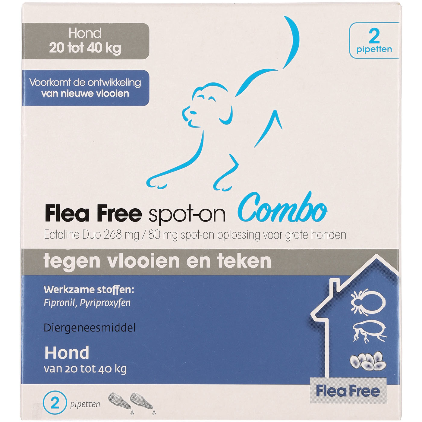 Flea Free Spot-On Combo - Pipetten - Anti vlooien en teken Hond - 2 Stuks - L