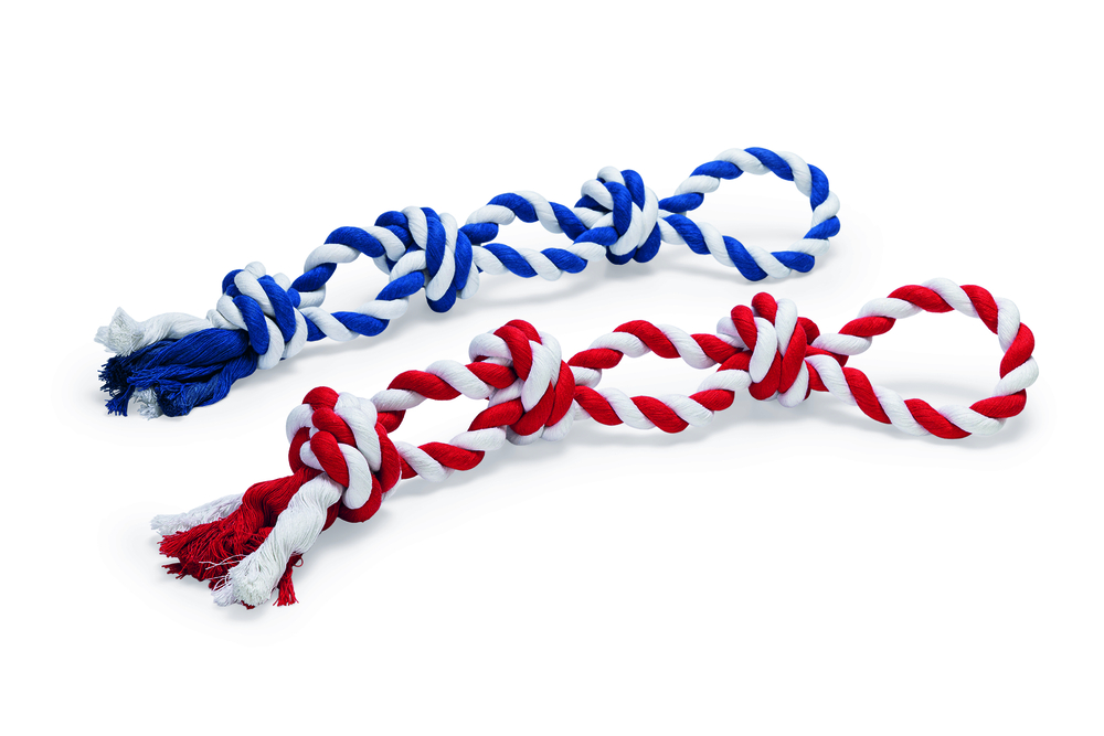 Beeztees Flostouw - 3 knopen - Hondenspeelgoed - 1 stuk - Rood - Blauw - 70x11x10 cm