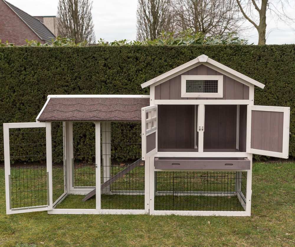 Konijnenhok Amalie met ren - Whitewash/grijs - 118x159.5x70 cm