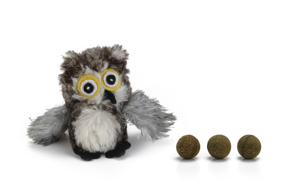 Beeztees Uil Pluche met Catnip ballen - Kattenspeeltje - 9 cm