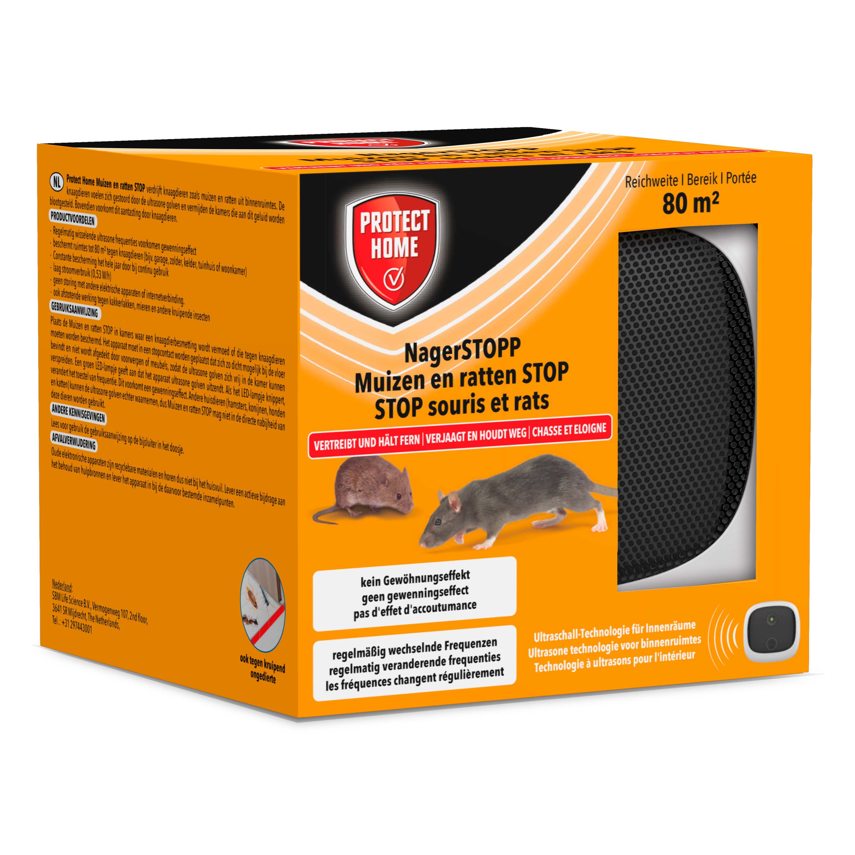 Protect Home Muizen en ratten STOP - Ultrasoon muizenverjager - 80 m2 - 80 m2