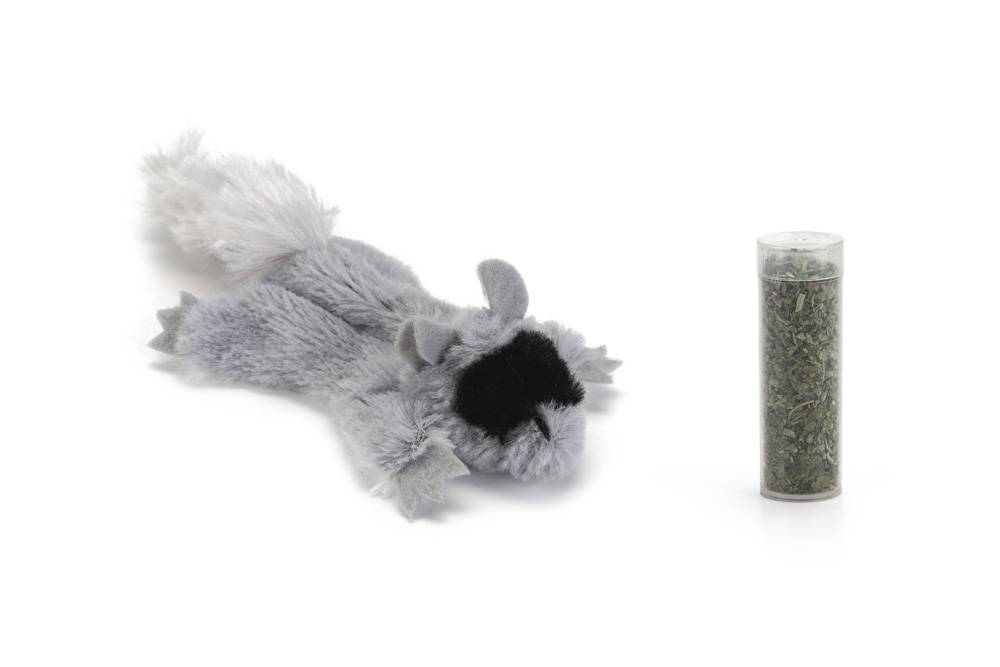 Beeztees Platte Tex Pluche met Catnip - Kattenspeeltje - Grijs - 14 cm