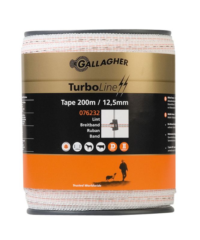 Gallagher TurboLine Lint 12,5 mm - 16.2 cm - 200 Meter - Wit - 1.25 cm - 20000 cm Gallagher TurboLine Lint 12,5 mm - 16.2 cm - 200 Meter - Wit - 1.25 cm - 20000 cm
