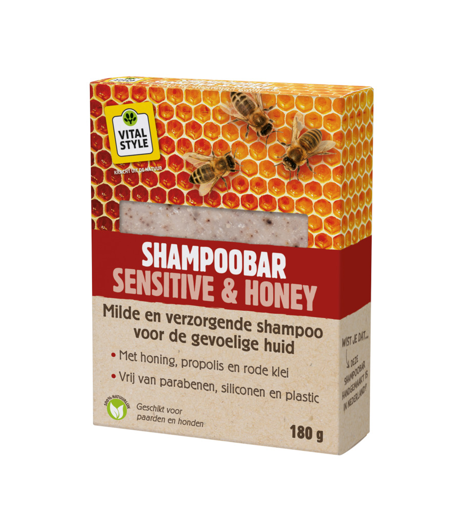 VITALstyle Shampoobar Sensitive & Honey - Paardenshampoo - 180 Gram - Rood