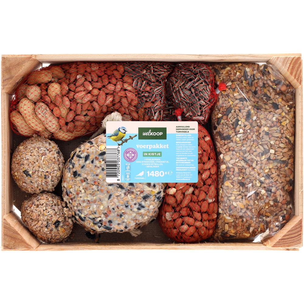 Welkoop - Tuinvogelvoer pakket in kistje - 1480 Gram