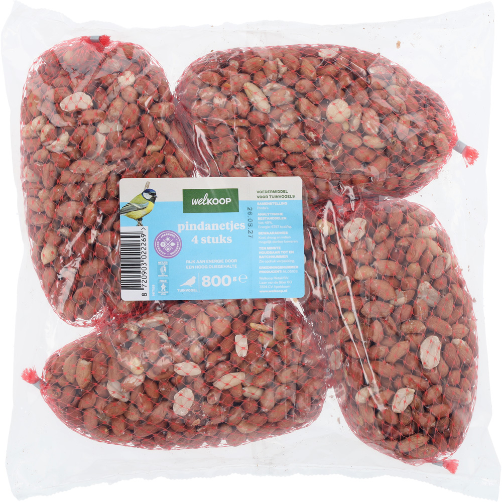 Welkoop Pindanetje - Tuinvogelvoer - 4x200 gram - 800 Gram - Pinda