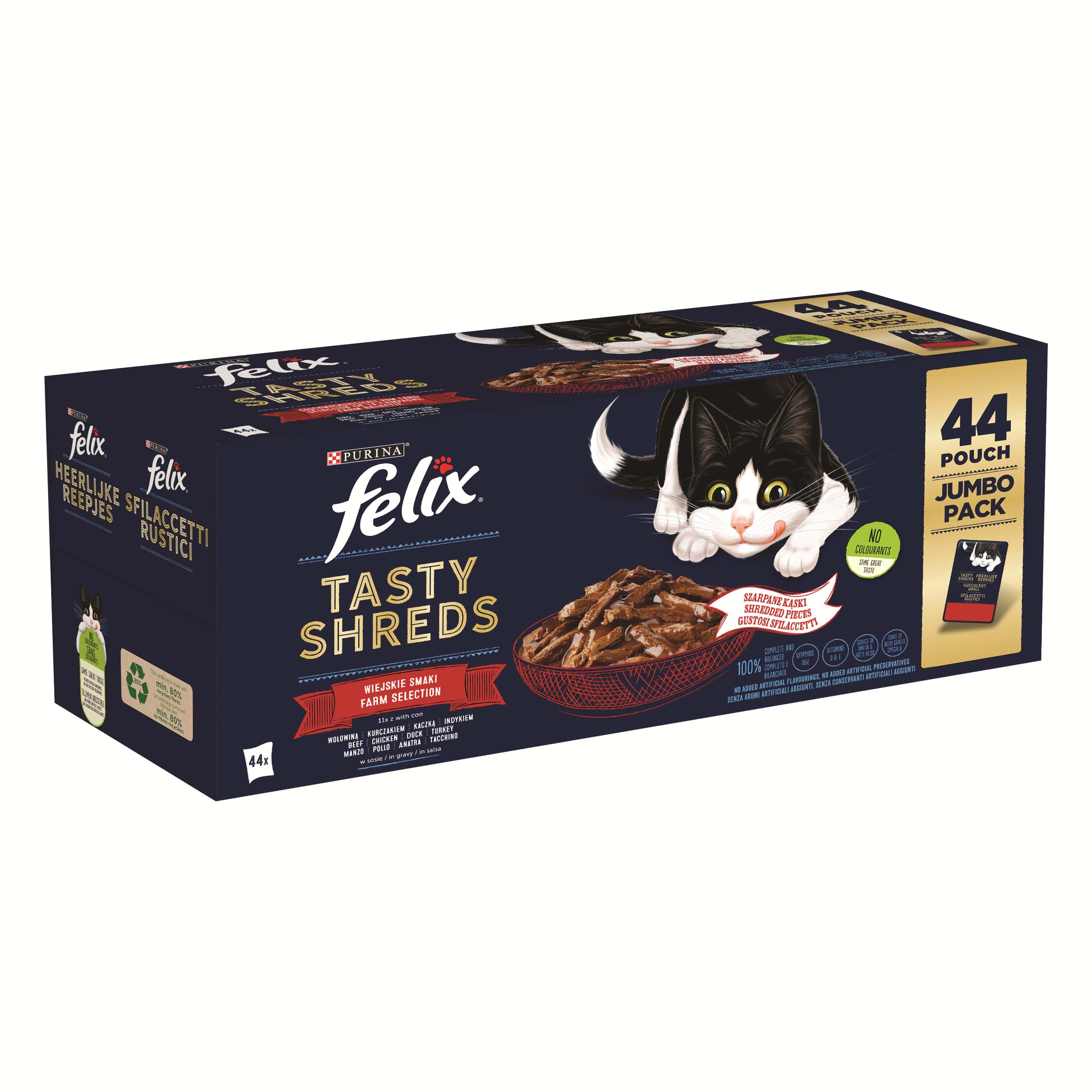 Felix Heerlijke reepjes - Kattenvoer - 44x80 gram - 80 Gram - vis, eend, rund