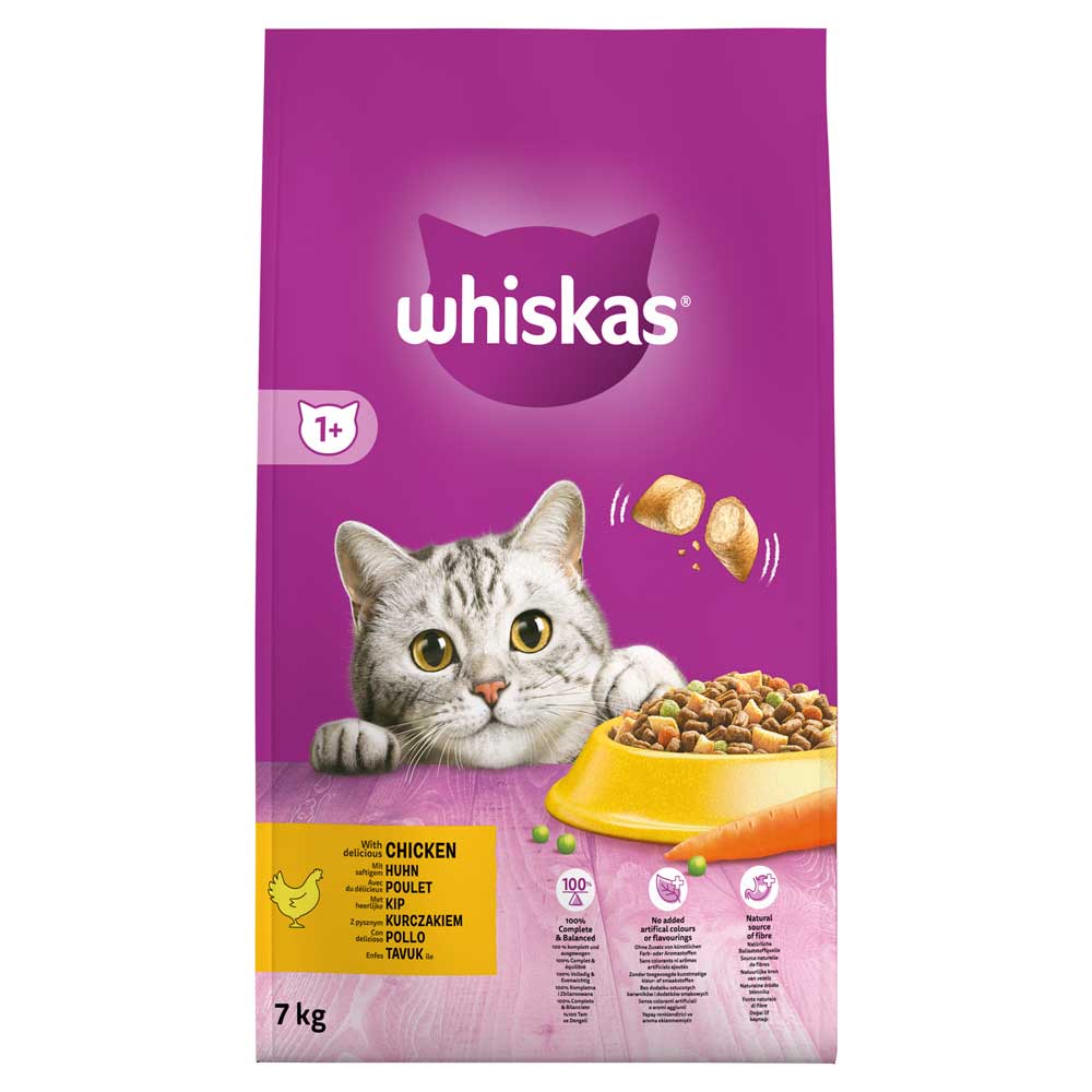 Whiskas 1+ Adult Droge Brokjes - Kattenvoer - 7 Kilogram - kip