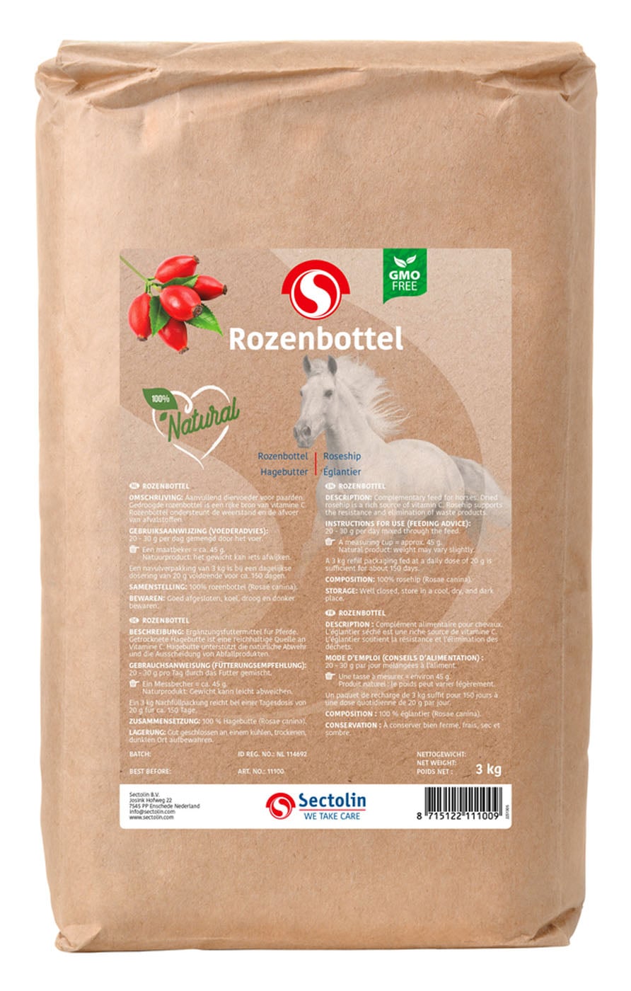 Sectolin Rozenbottel Kruid Navulverpakking - Weerstandsupplement Paard - 3 Kilogram - Zak