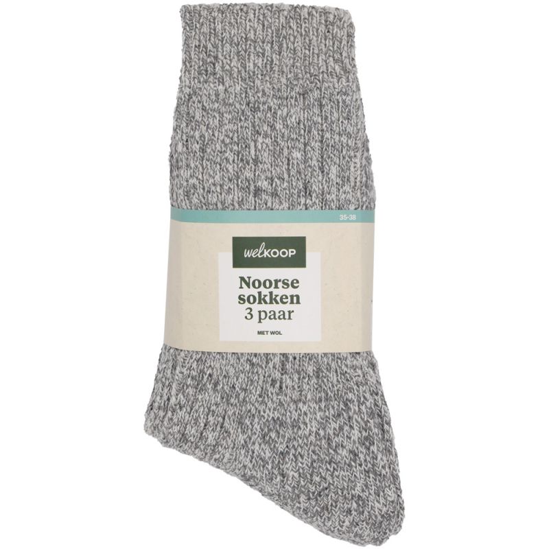 Welkoop - Noorse werksokken  3- pack - Grijs - 46-47