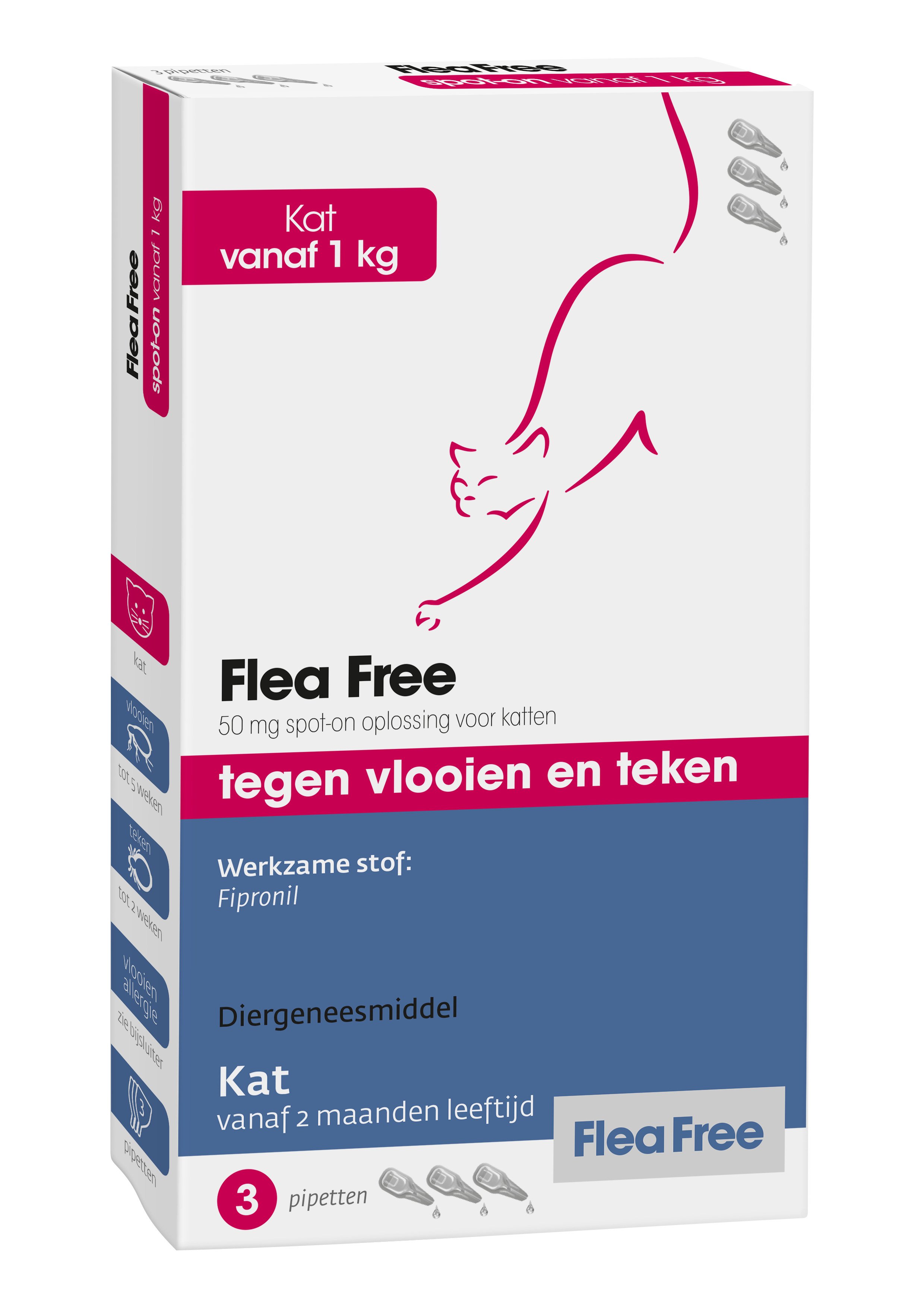 Flea Free Spot-on Kat - Vlooien- en tekenmiddel - 3 Stuks