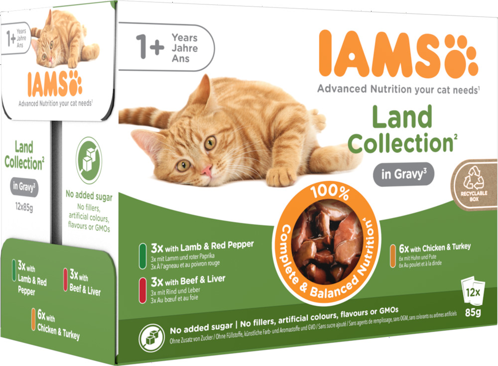IAMS Land - Delights - 12x85 gram - 1020 Gram - kalkoen, kip, vlees