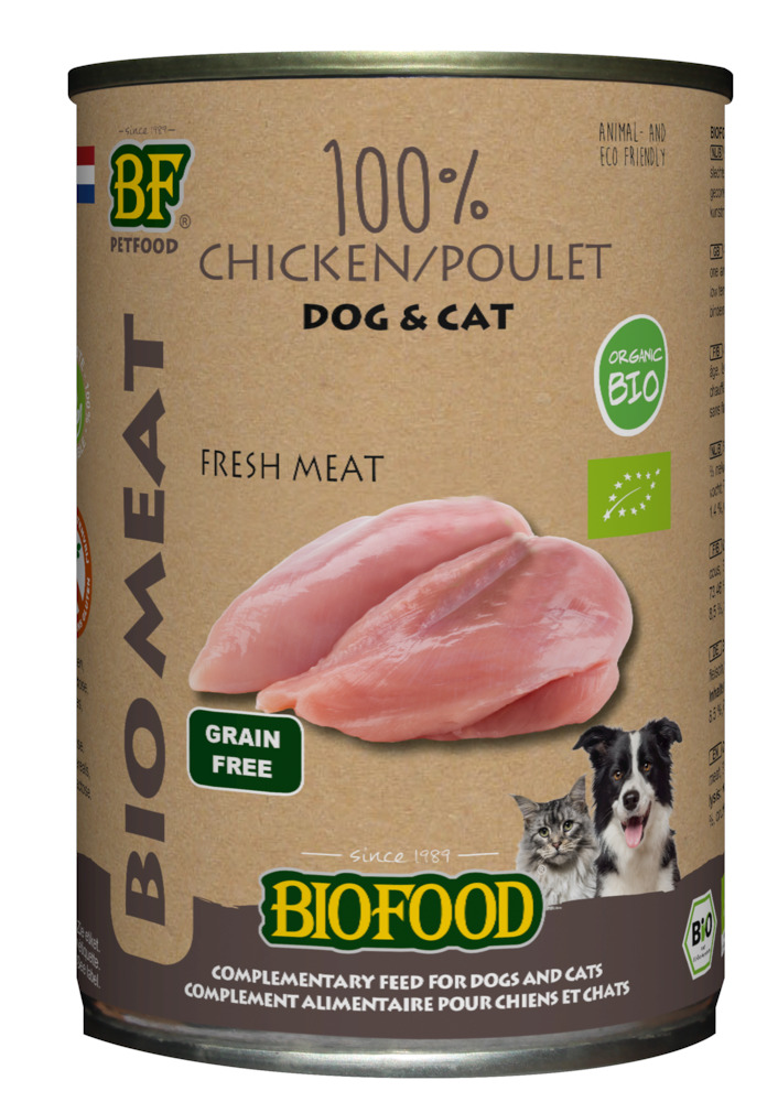 Biofood Biologisch  - Hondenvoer en Kattenvoer - 400 Gram - kip