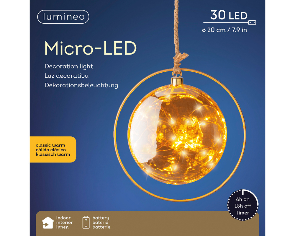 Lumineo LED Bal - Kerstverlichting - 30 - Amber / klassiek warm