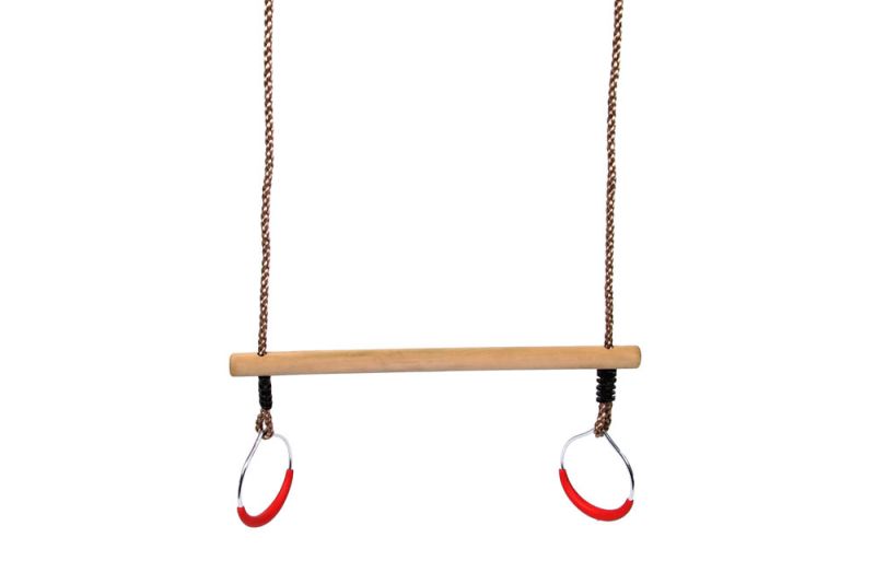 Swing King Hout/Metaal - Trapeze met ringen - Rood - Metaal