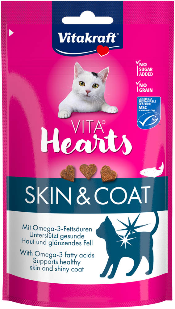 Vitakraft Vita Hearts Huid&Vacht - Kattensnack - 40 Gram - zalm