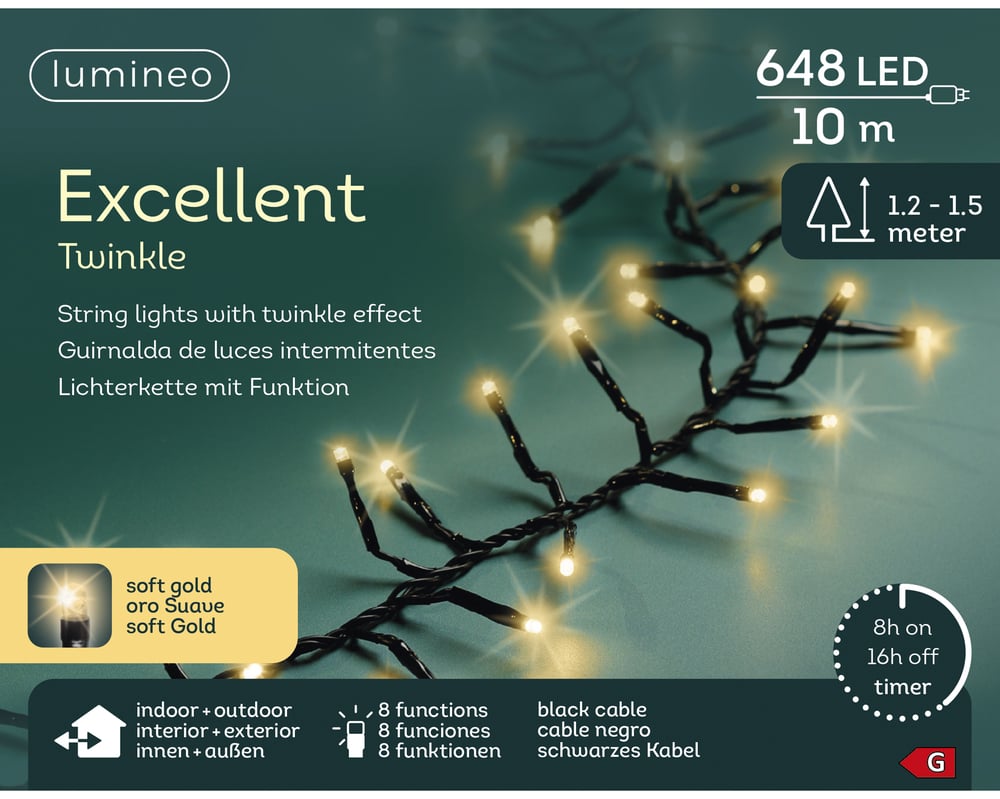 Lumineo LED Excellent - Clusterverlichting - 648 - Warm wit - 1000 cm Lumineo LED Excellent - Clusterverlichting - 648 - Warm wit - 1000 cm