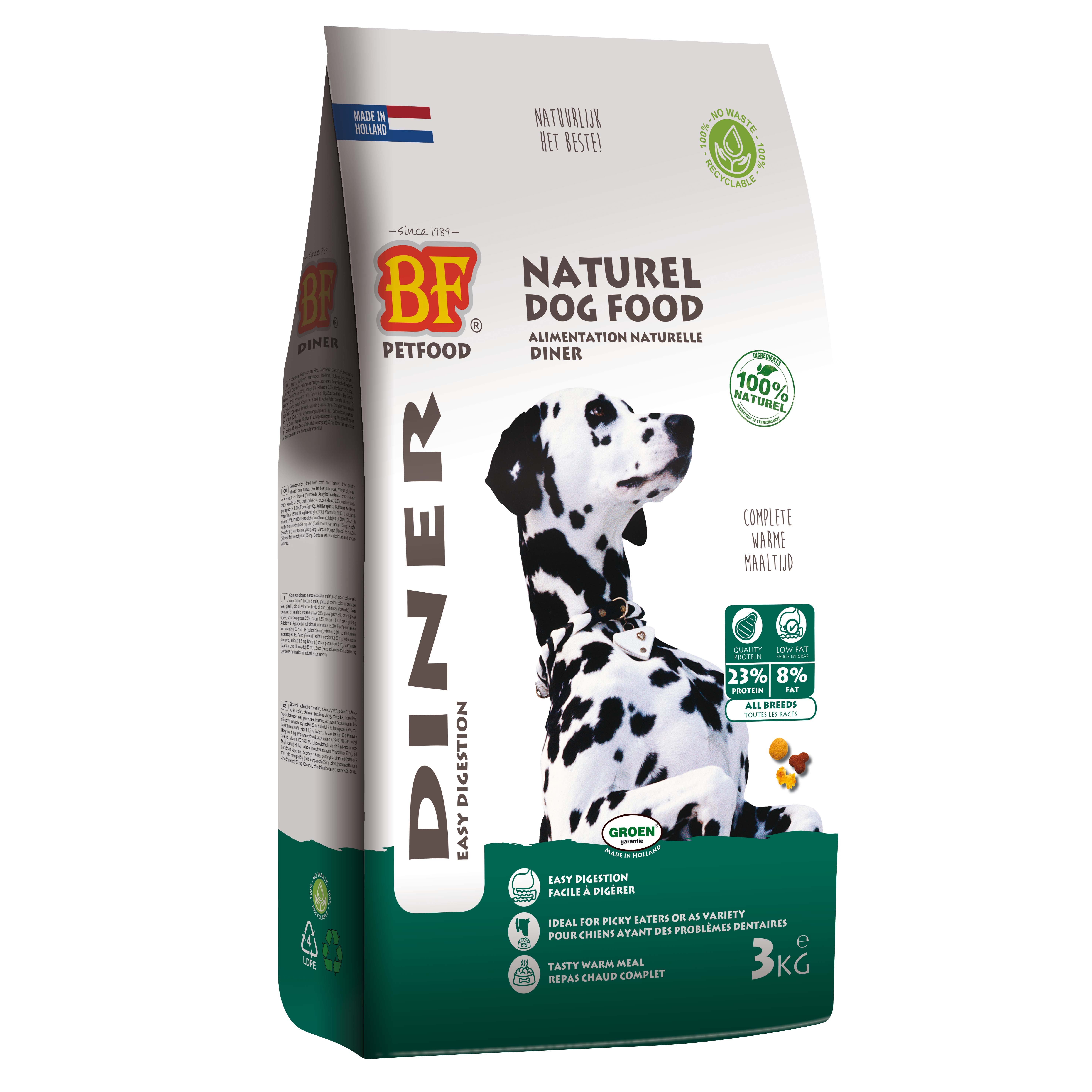 BF Petfood Diner - Hondenvoer - 3 Kilogram - rund, kip