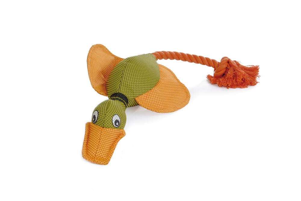 Beeztees Eend met Flostouw - Apporteren - Hondenspeelgoed - oranje - 58x12x2 cm