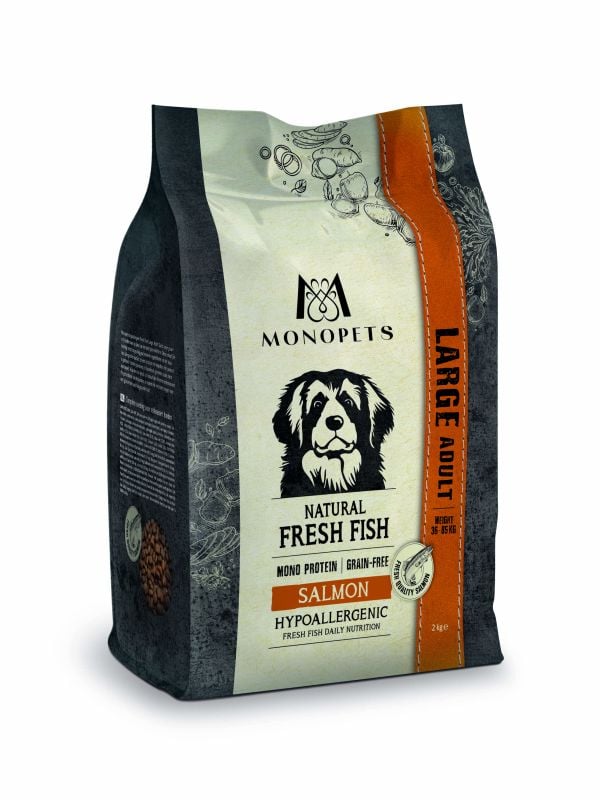 Monopets Adult Large Hypoallergeen Monoprotein - Hondenvoer - 12.5 Kilogram - zalm Monopets Adult Large Hypoallergeen Monoprotein - Hondenvoer - 12.5 Kilogram - zalm