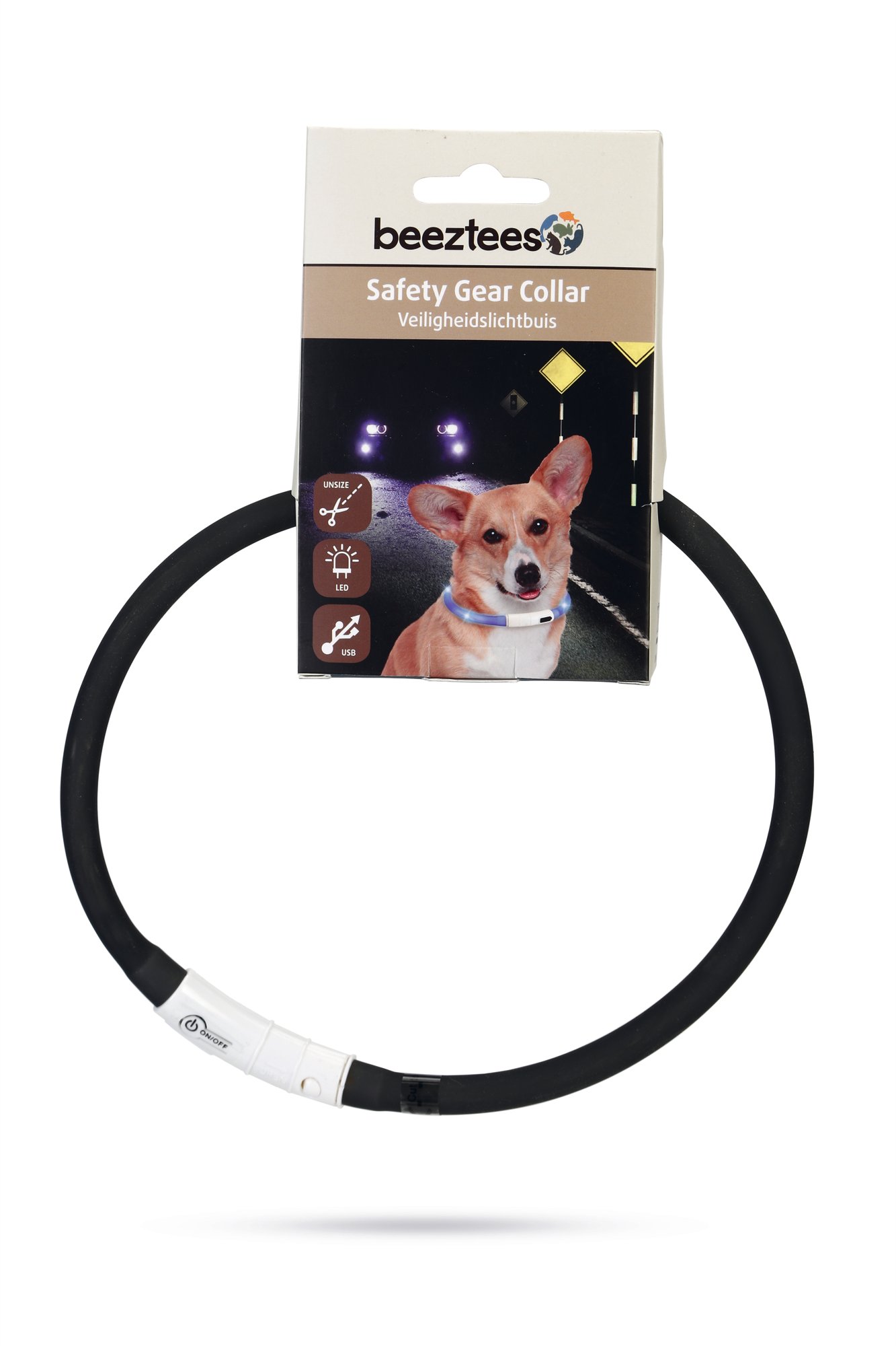 Beeztees Dogini USB - Lichtgevende Halsband  - Hond - zwart - 70 cm